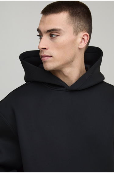 Oversized Limited Edition Dove Bonded Scuba Printed Hoodie - black