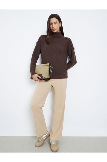 Coffee Brown Oversized Turtleneck Sweater