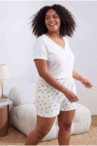 Green Floral Pointel Knitted Plus Size Pajama Set