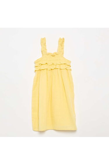 Ruffled Smocked Strappy Dress YELLOW