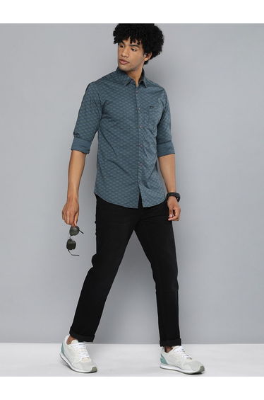 Men Charcoal Printed Spread Collar Shirt