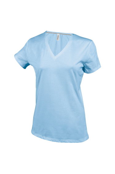 Kariban Womens/Ladies Feminine Fit Short Sleeve V Neck T-Shirt - Sky Blue