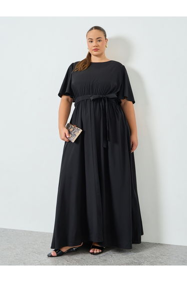 Plus Size Black Pleated Maxi Dress