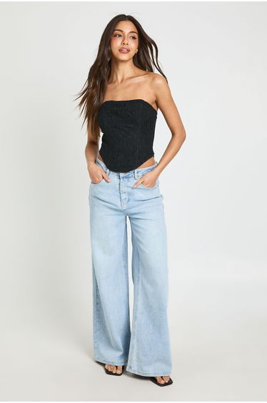 Lace Bandeau Corset Top - black