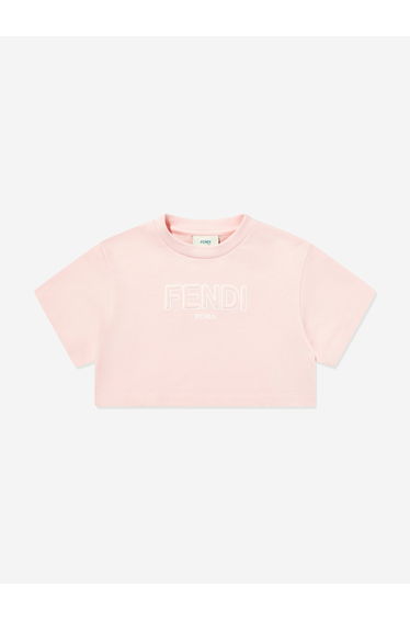 Fendi Girls Cropped Logo T-Shirt in Pink