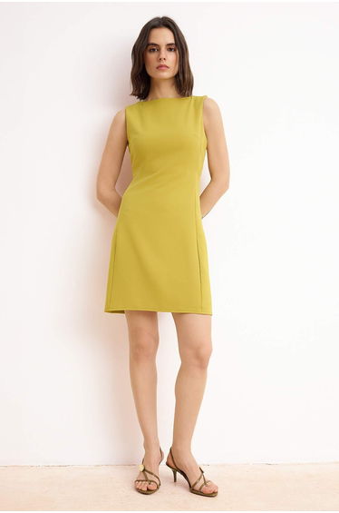 Oil Green Straight A-Line Short / Mini Woven Dress