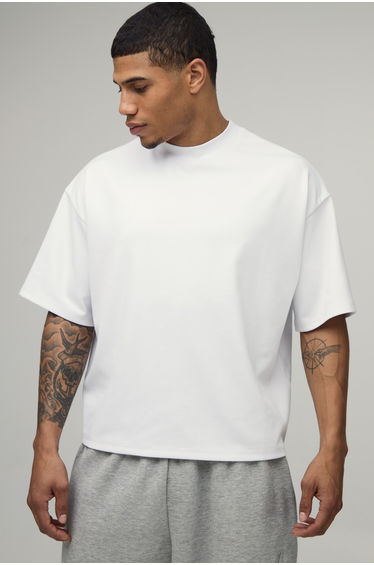 Oversized Boxy Extended Neck Heavyweight T-shirt - white