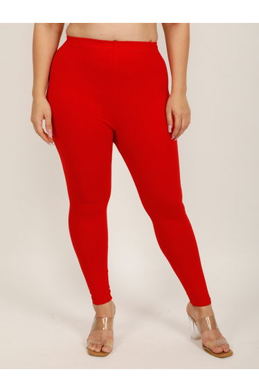Women Red Solid Cotton Leggings