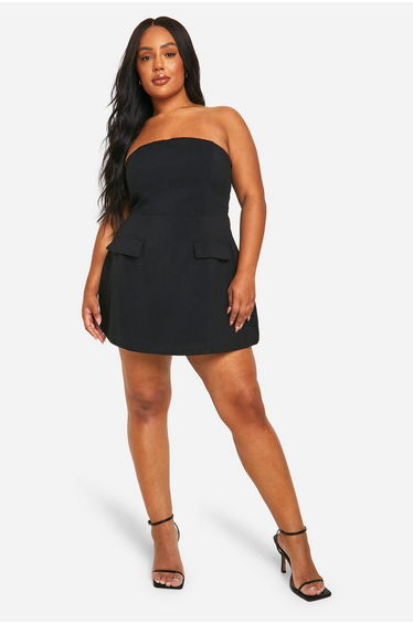 Plus Structured Bandeau Mini Dress - black