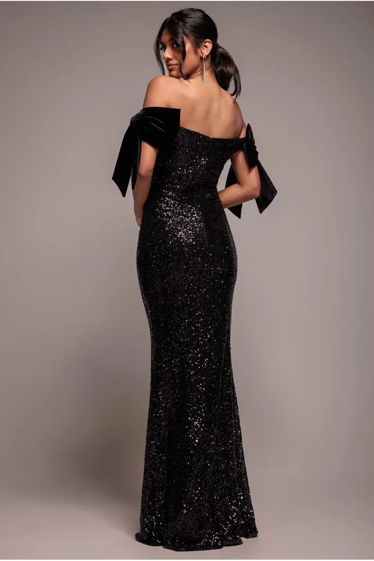 goddiva black sequin dress Goddiva Zoe Sequin Velvet Maxi Dress Black