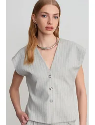 DILVIN Striped V-neck Woven Waistcoat - 3