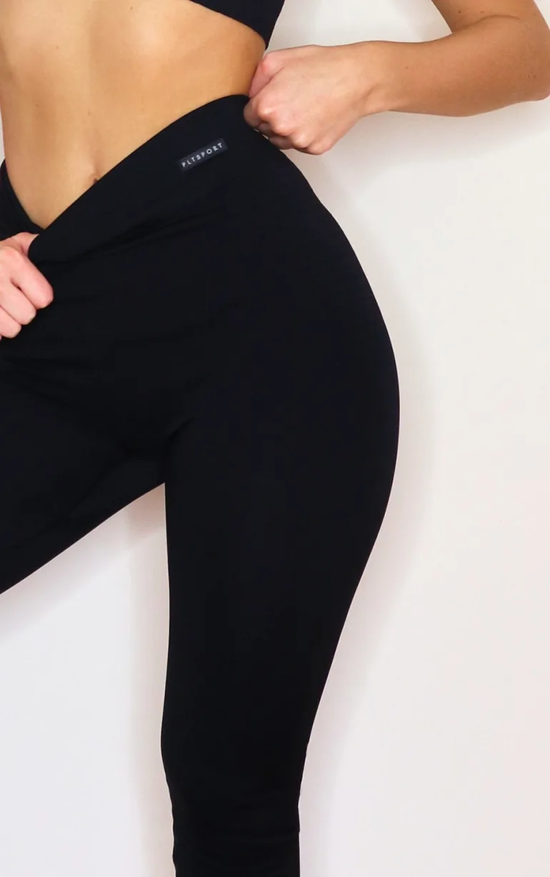 Black Seamless Rib Waist Gym Leggings - 3