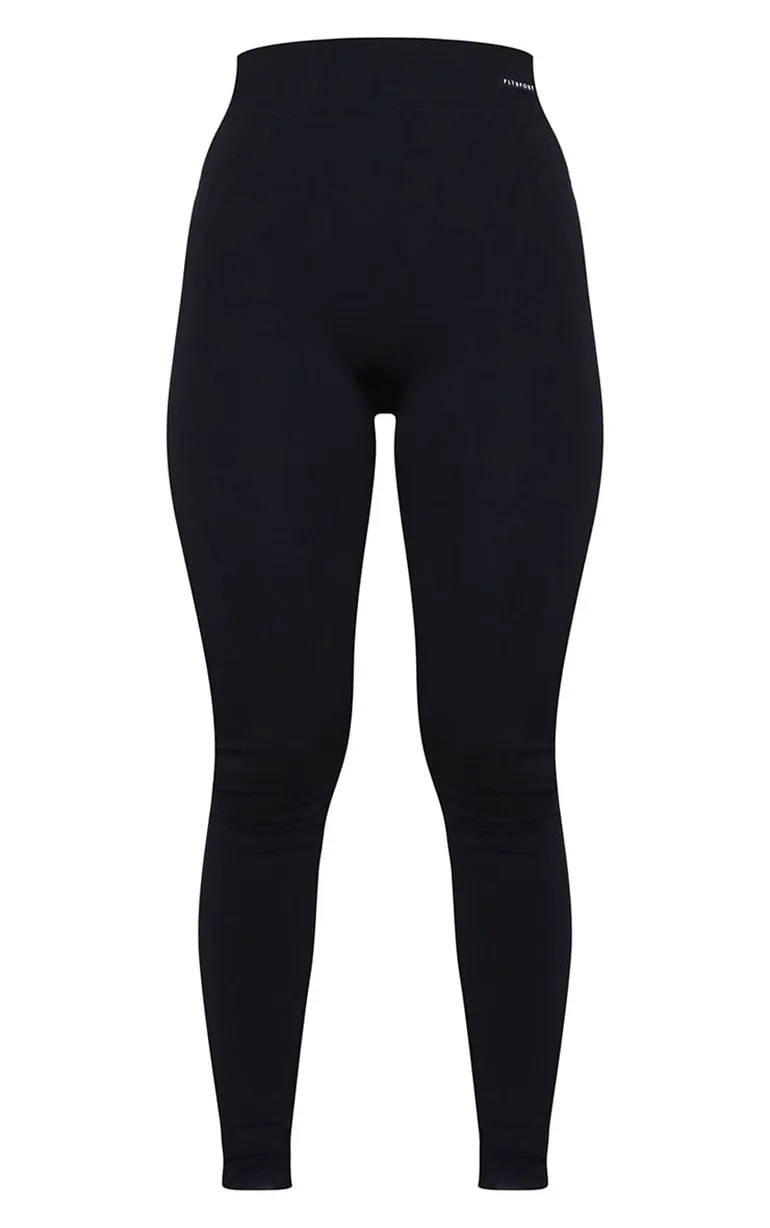 Black Seamless Rib Waist Gym Leggings - 4