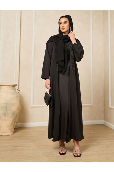 Embellished Beads A-Line Abaya with Hijab