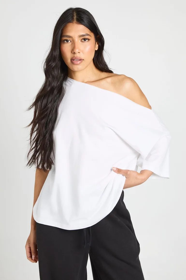 Tall Off The Shoulder Oversized T-Shirt - white - 1