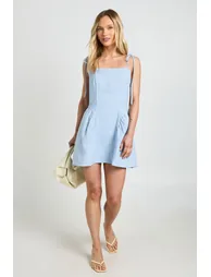 Petite Linen Tie Shoulder Skater Dress - baby blue