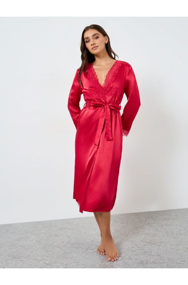 Red Satin Robe and Nightdress Set