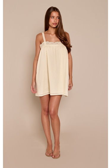 Lemon Broderie Edge Strappy Boxy Shift Dress