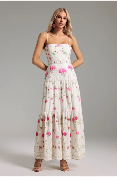 Floral Cami Tapered Waist Midi Dress