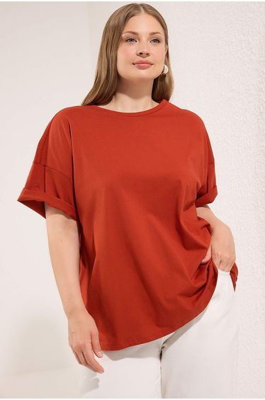 Brick 100% Cotton Back Printed Relaxed Cut Crew Neck Knitted T-Shirt