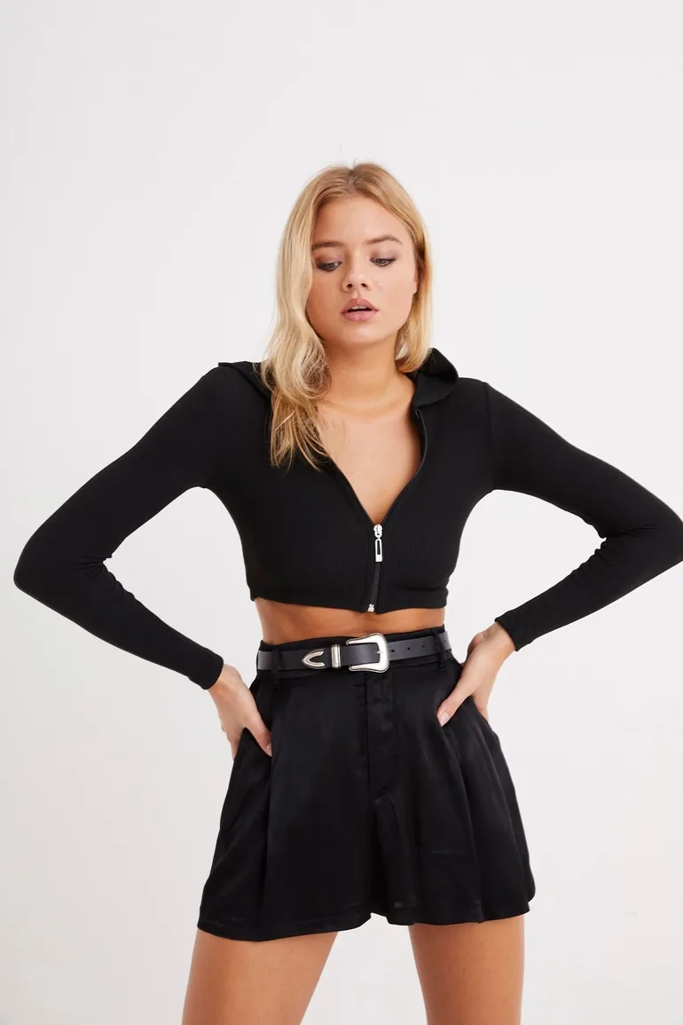 Women's Black Hooded Short Camisole Blouse - 2