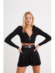 Women's Black Hooded Short Camisole Blouse - 2
