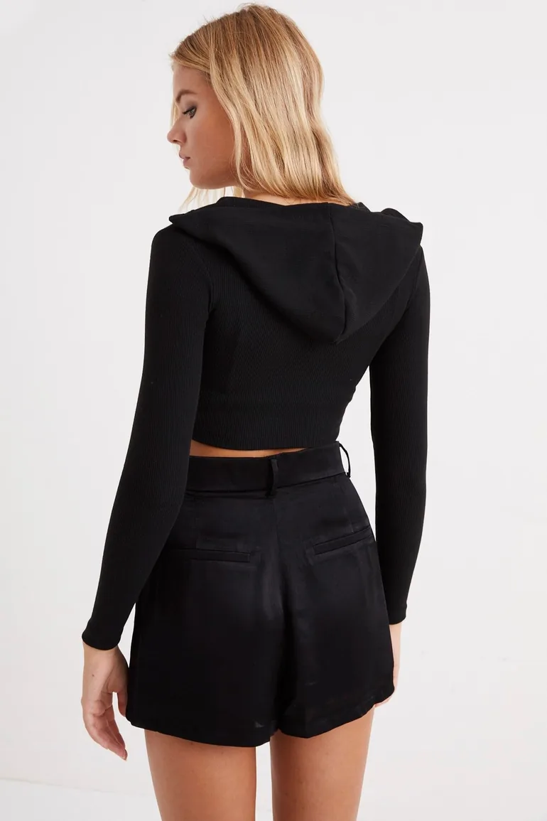 Women's Black Hooded Short Camisole Blouse - 4