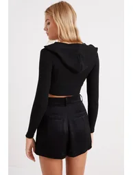 Women's Black Hooded Short Camisole Blouse - 4