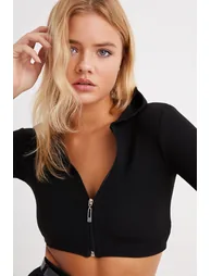 Women's Black Hooded Short Camisole Blouse