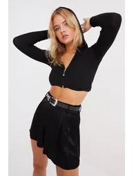 Women's Black Hooded Short Camisole Blouse - 3