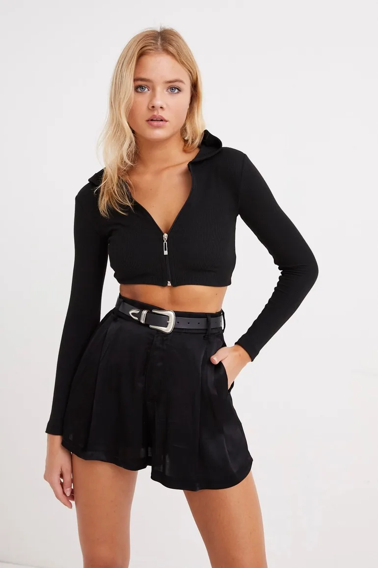 Women's Black Hooded Short Camisole Blouse - 1