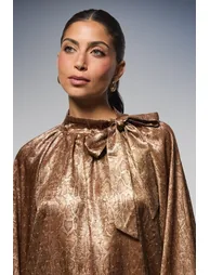 Hotfix Snake Foil Tie Neck Blouse - 3