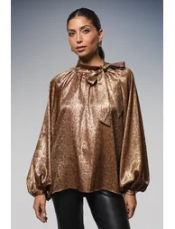 Hotfix Snake Foil Tie Neck Blouse - 1