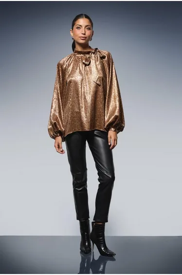 Hotfix Snake Foil Tie Neck Blouse