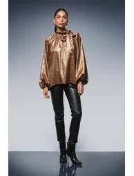 Hotfix Snake Foil Tie Neck Blouse