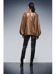 Hotfix Snake Foil Tie Neck Blouse - 2
