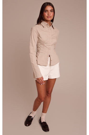 Stone Ruched Waist Detail Flared Sleeve Shirt