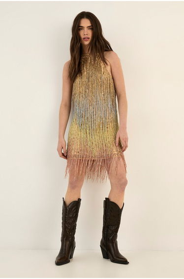 Ombre Beaded Tassel Mini Dress