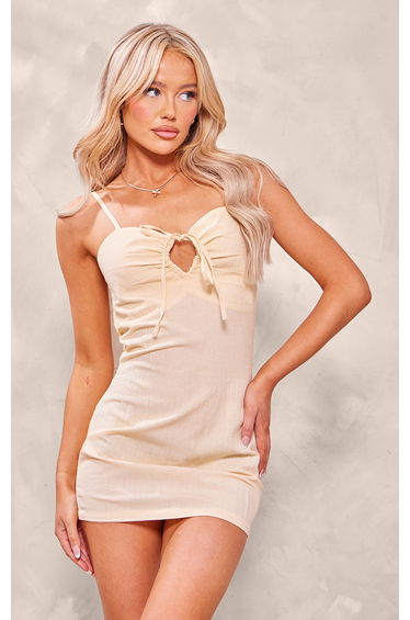 Stone Cotton Cut Out Ruched Bodycon Dress