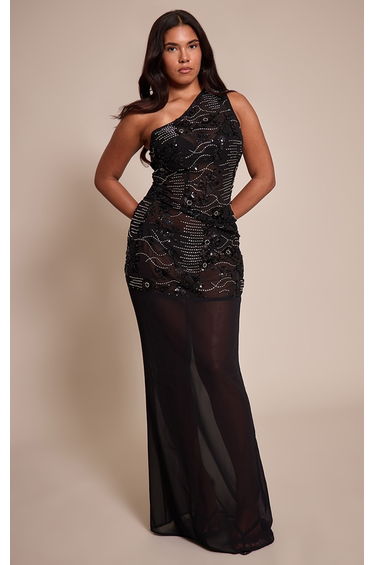 Shape Black Floral Sequin Dropped Hem Maxi Skirt