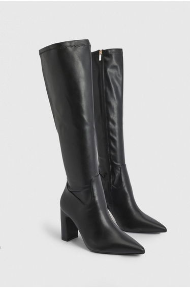 Wide Fit Knee High Stretch Boots - black