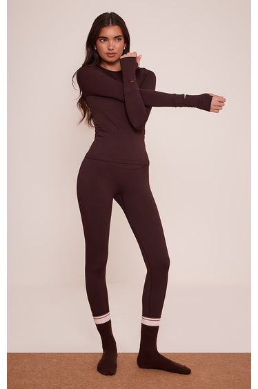 PLT Chocolate Seamless Seam Detail Long Sleeve Top