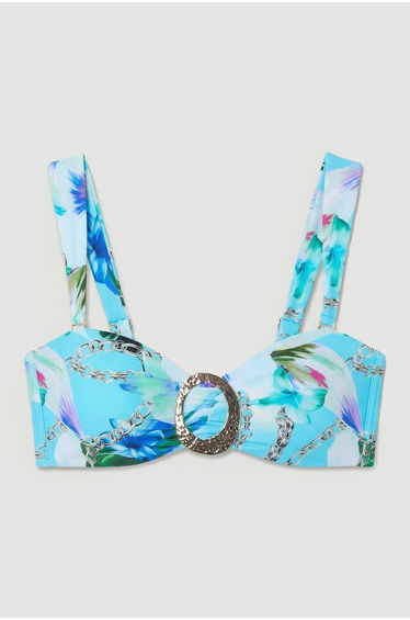 Chain Print Bandeau Metal Trim Detail Bikini Top