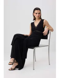 Black Deep V-Neck Lace Detailed Knitted Lined Maxi Evening Dress & Graduation Dress - 1