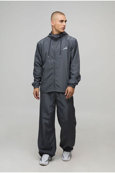 Regular Hooded Jacket & Relaxed Jogger Nylon Tracksuit - grey