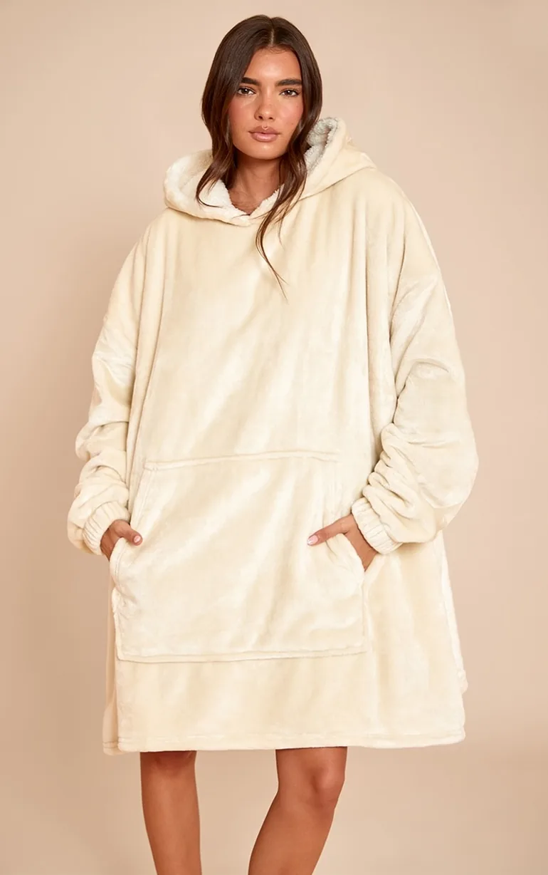 Cream Fleece Lined Hooded Oodie - 1