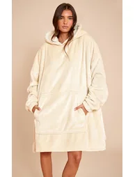 Cream Fleece Lined Hooded Oodie - 1