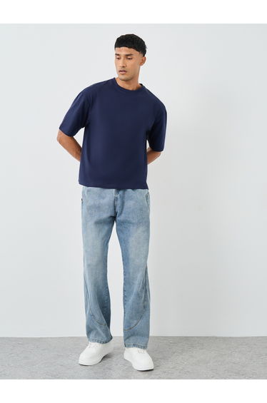 Men Cloud Wash Relaxed Fit Panelled Jeans