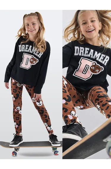 Leopard Girl's T-shirt Tights Set