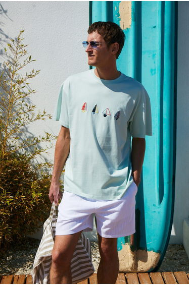 GRIMELANGE BOLICHE Men's Crew Neck 100% Organic Cotton Oversize Fit Light Green T-Shirt